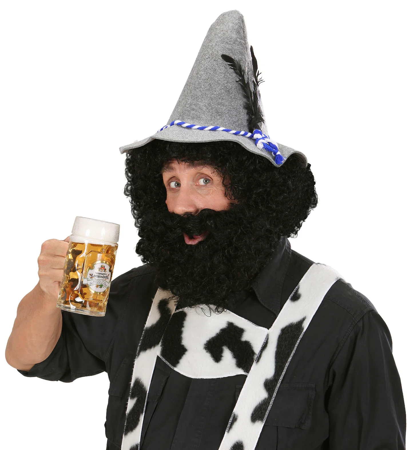 pruik karakter met krullen en baard zwart - Image 2