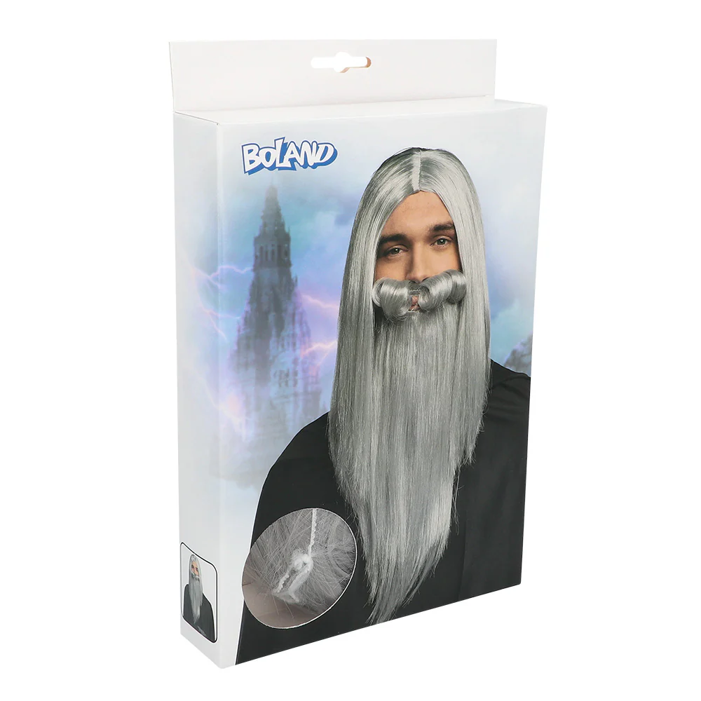 Tovenaar pruik Magier met baard grijs - Image 4