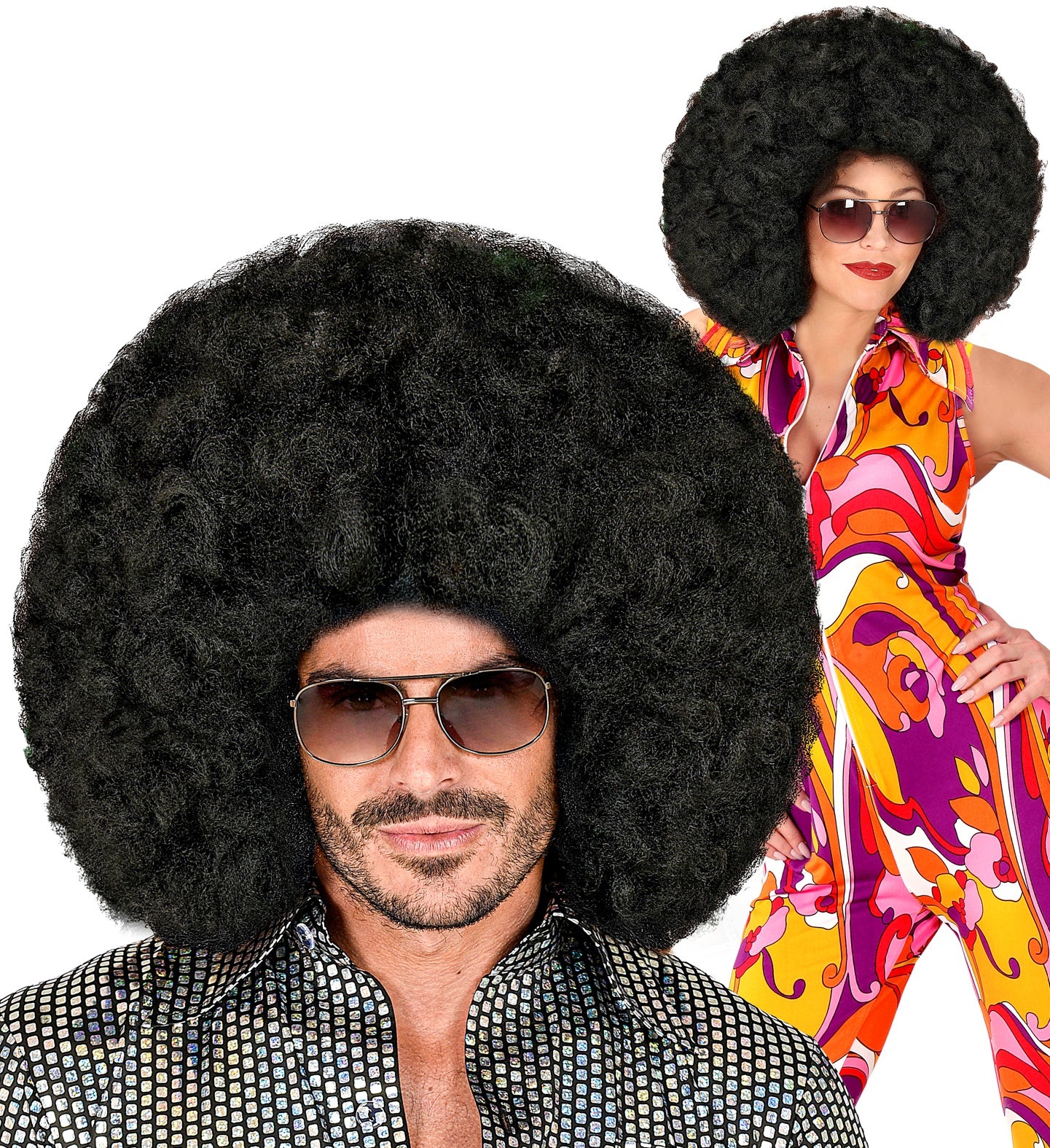 Afro pruik zwart groot - Image 5