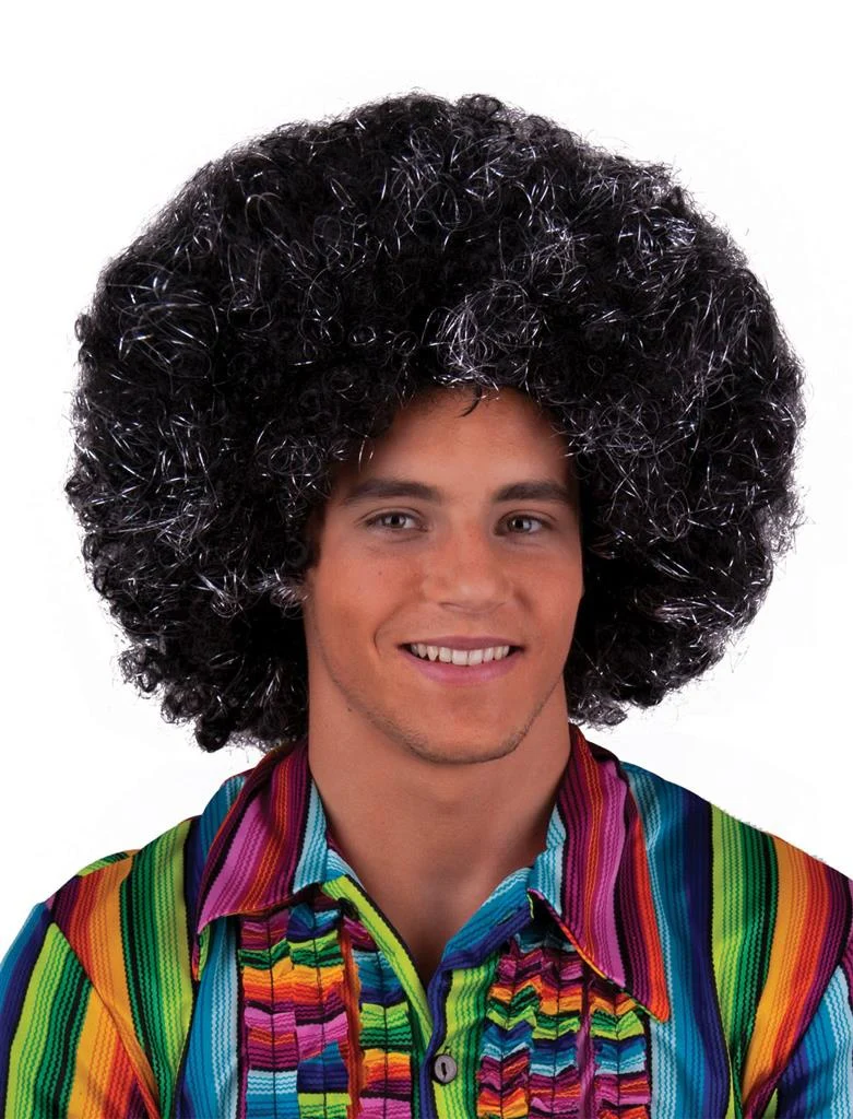 Pruik maxi afro zwart zilver