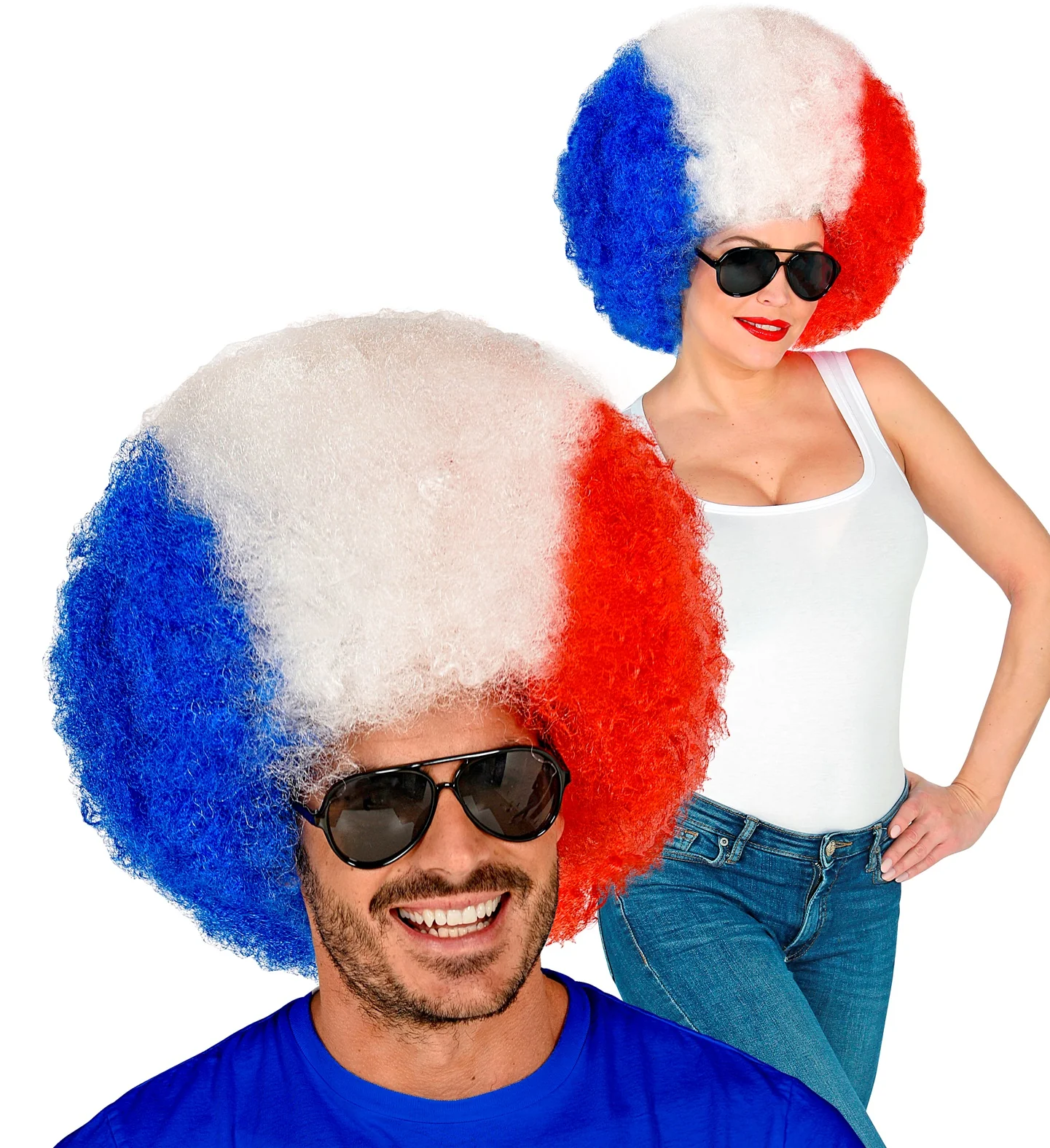 Pruik Frankrijk blauw wit rood - Image 5