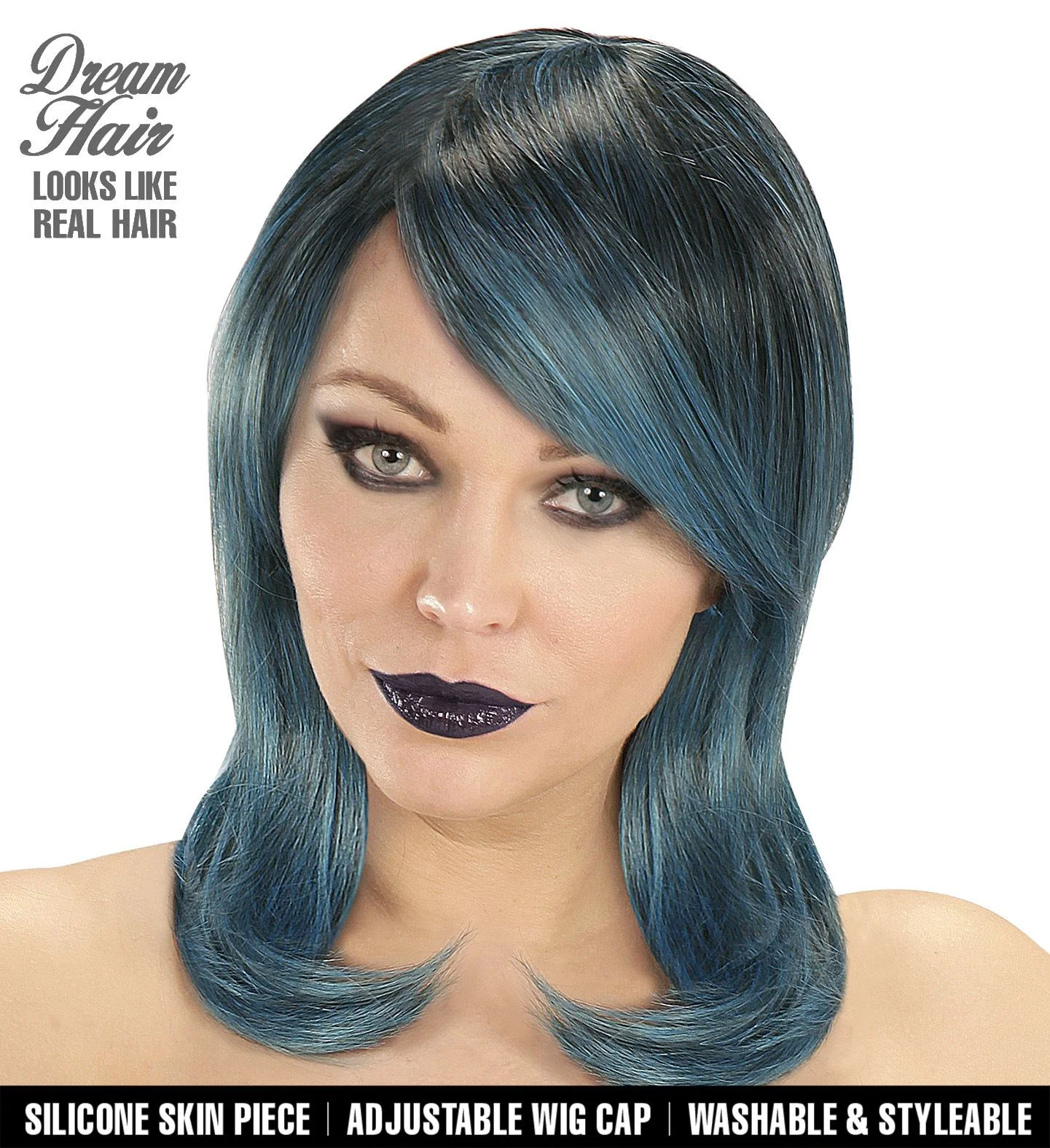 Pruik Megan blauw zwart - Image 2