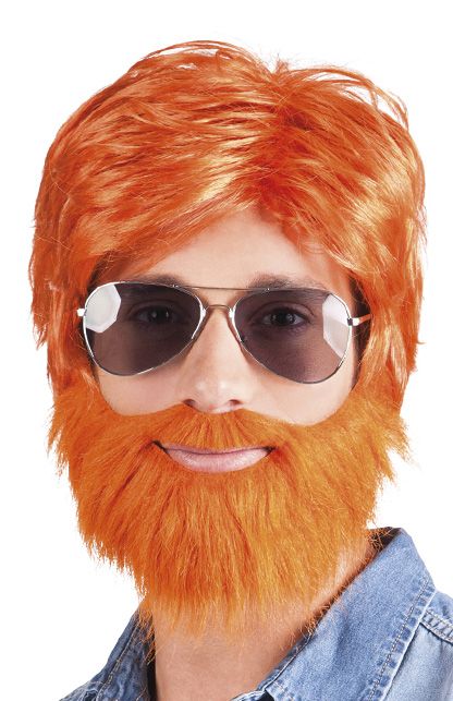 Pruik met baard oranje Dude