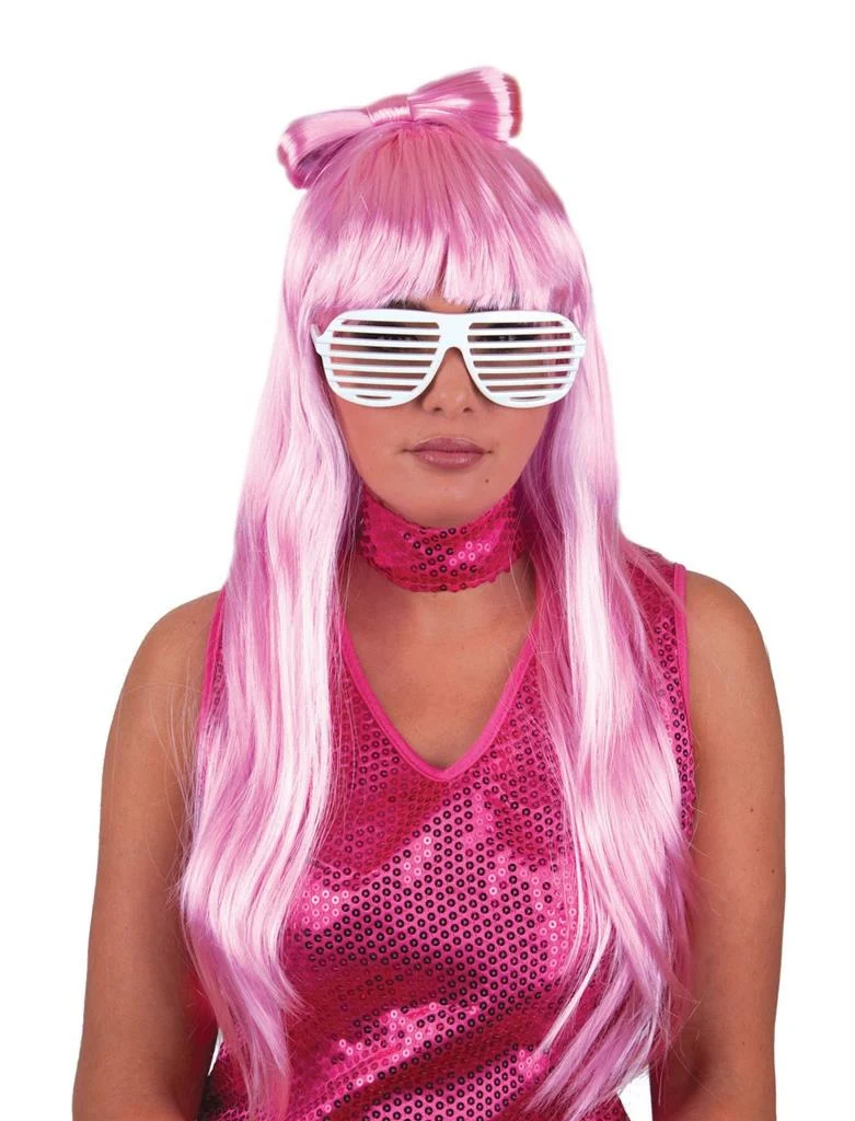 Lady Go go Pruik met strik roze