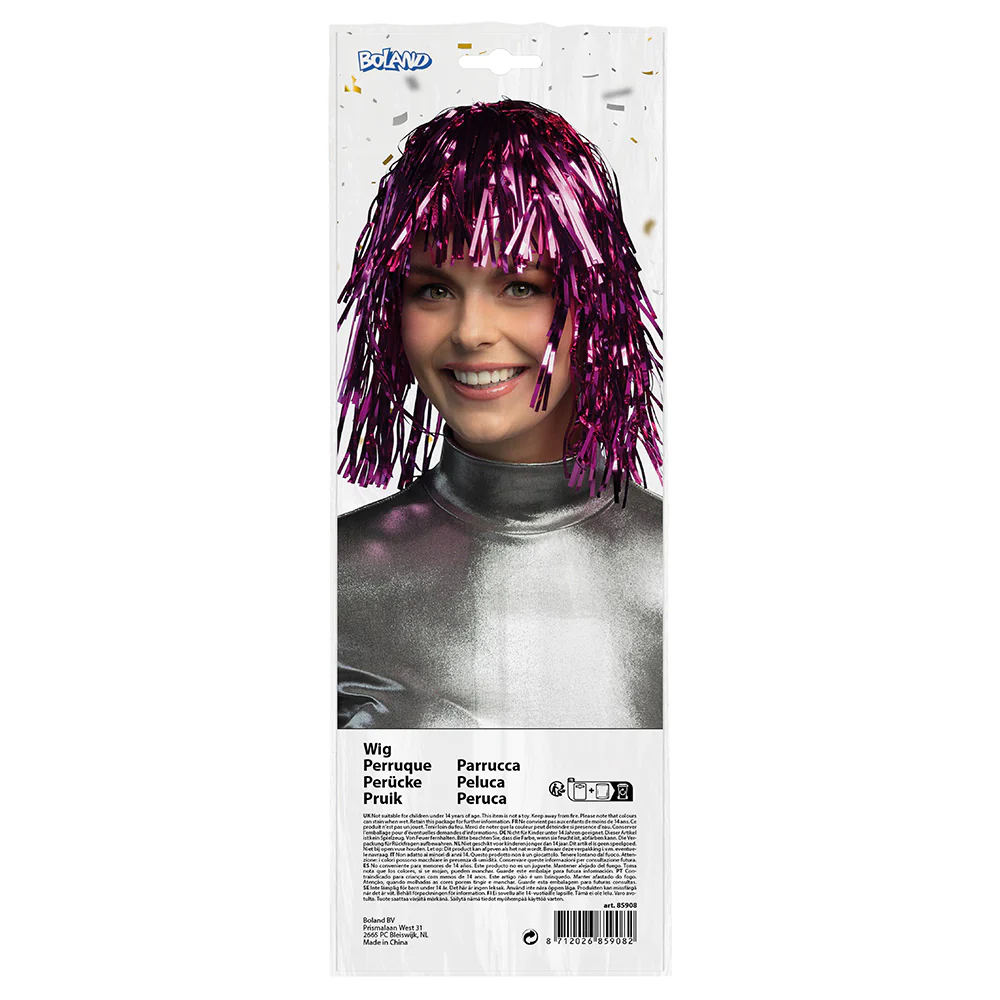 Tinsel pruik Metallic fuchsia - Image 2
