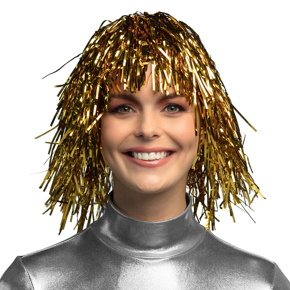 Tinsel pruik Metallic goud