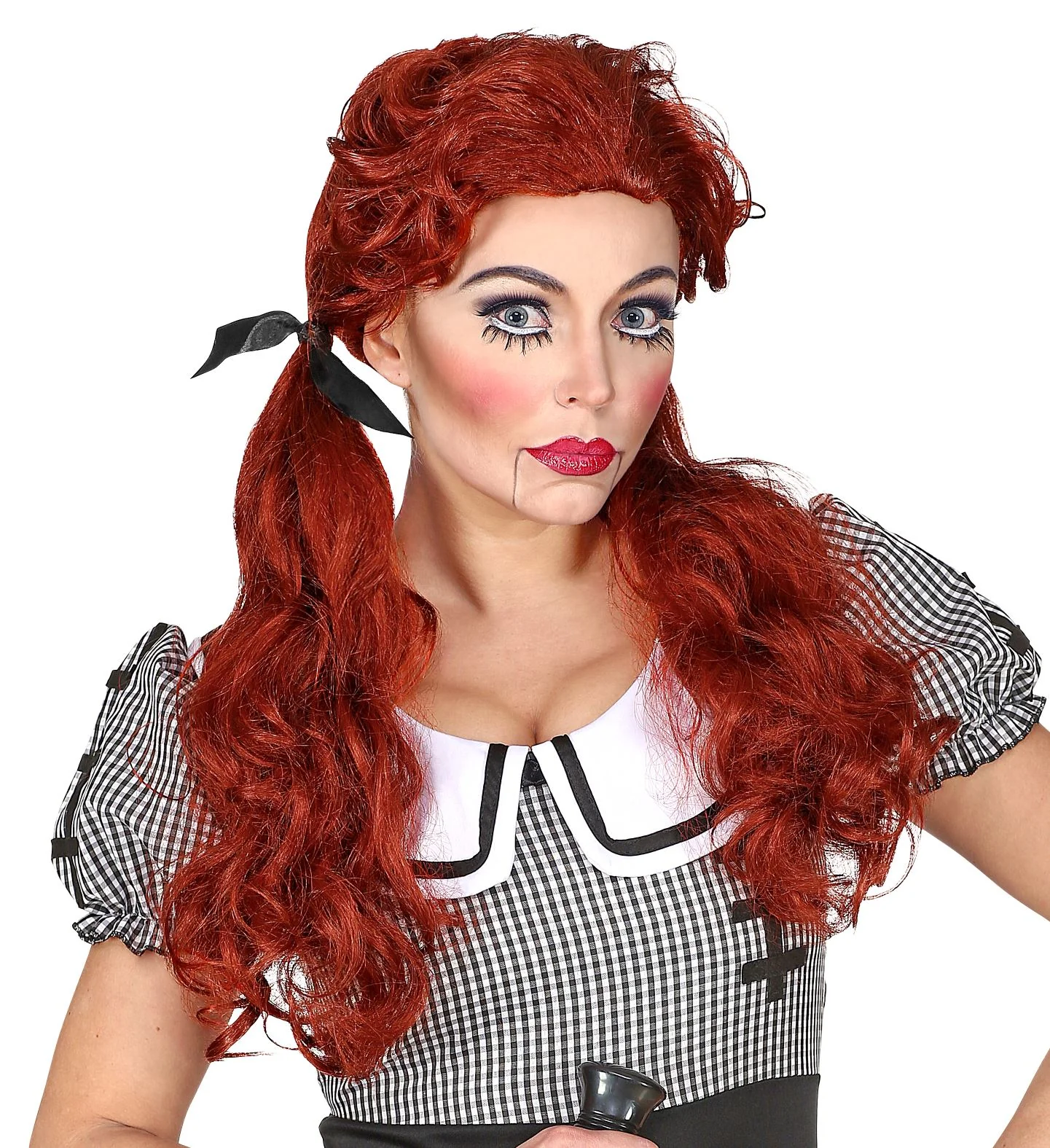 Rode halloween pruik met twee staartjes - Image 2