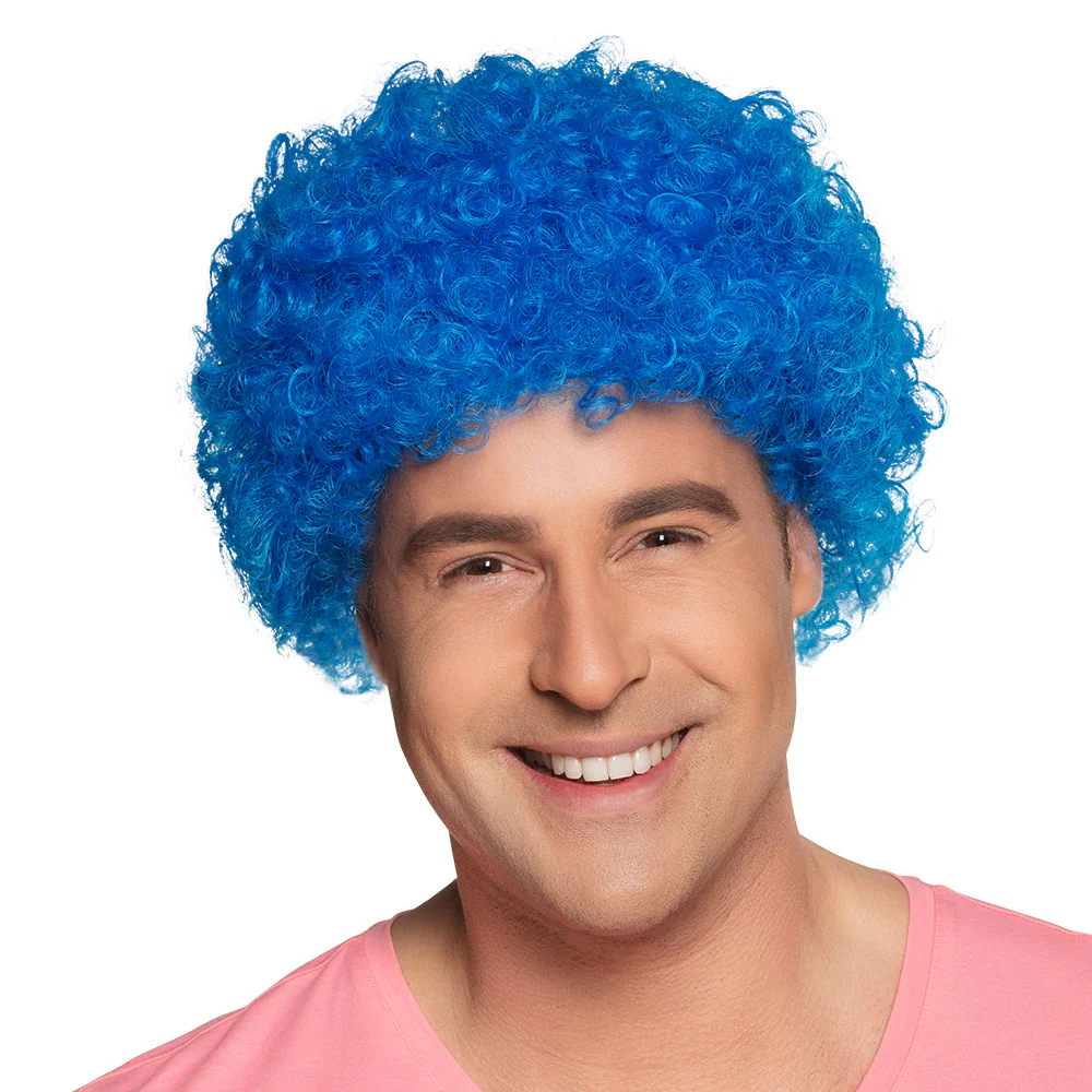 Blauwe krul pruik Pop blauw