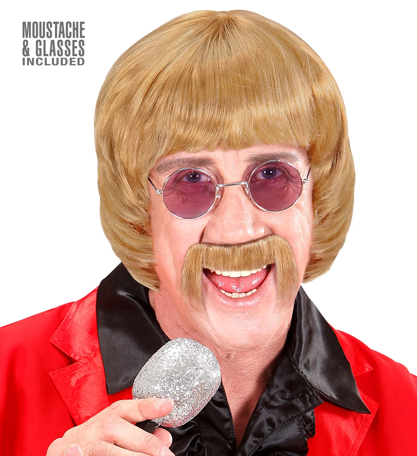 pruik popster 60s blond met snor en bril - Image 2