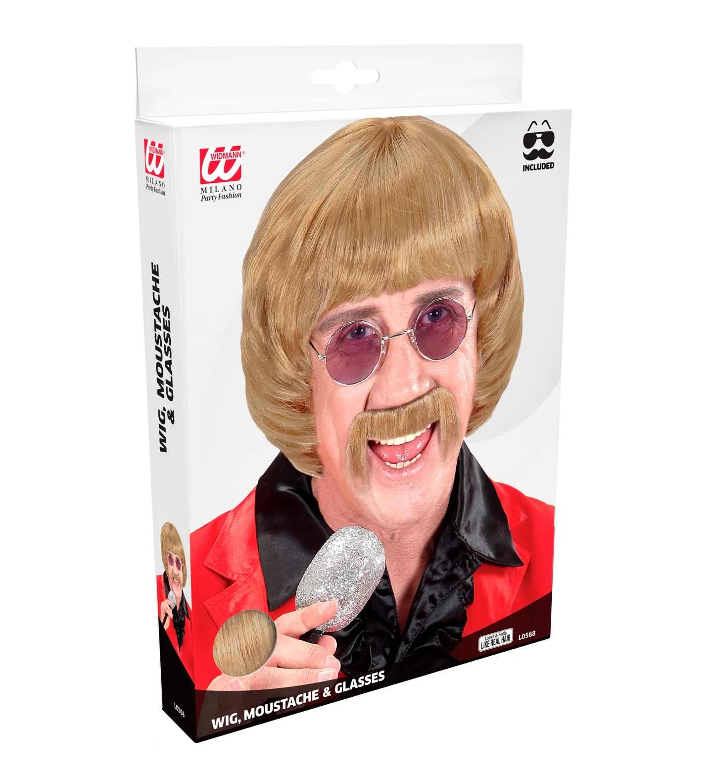 pruik popster 60s blond met snor en bril - Image 3