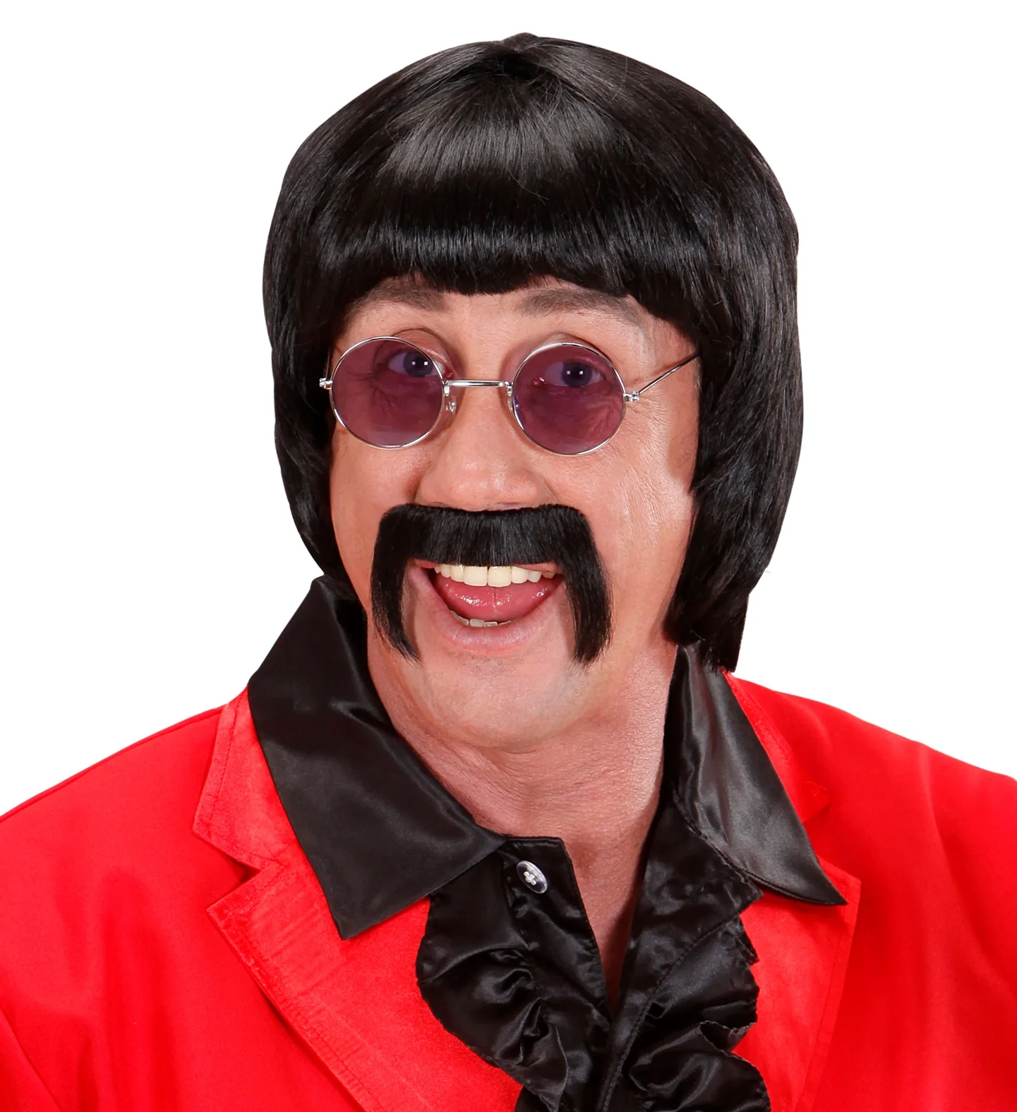 pruik popster 60s zwart met snor en bril - Image 3