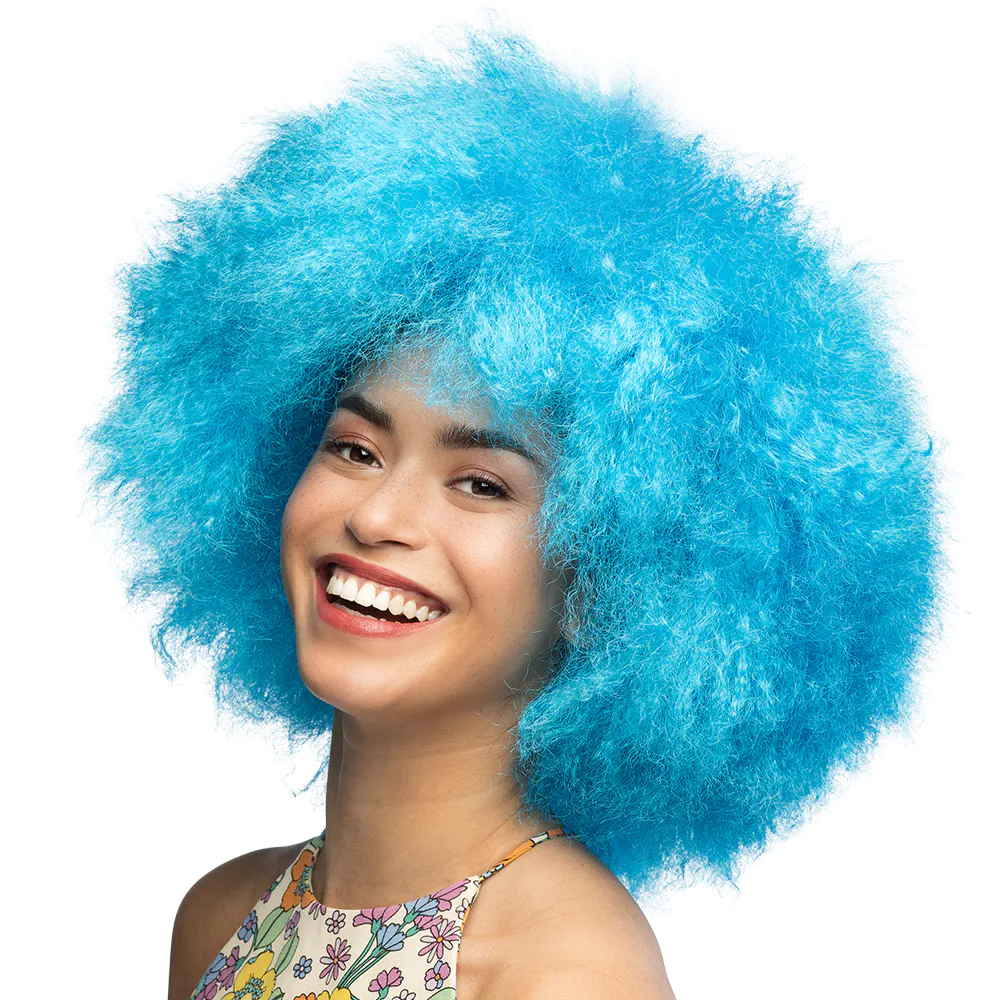 Pruik Sugar afro neon blauw - Image 2