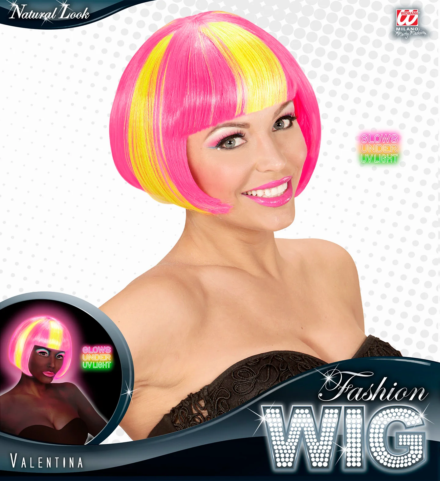 Roze/gele neon pruik, Valentina - Image 4