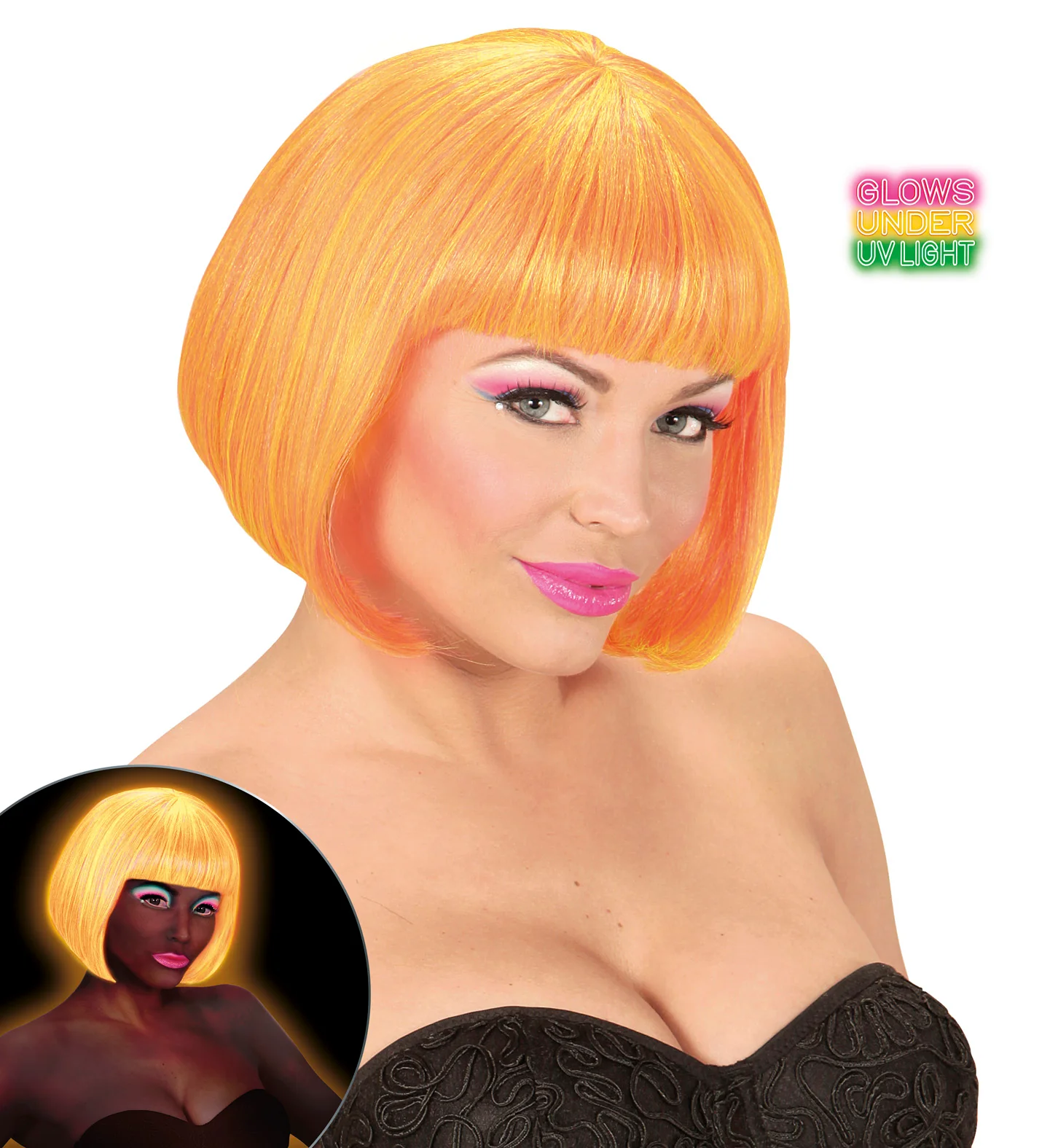 Pruik, Valentina Neon Oranje/Geel Mix - Image 2