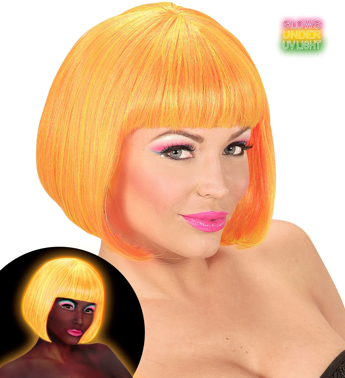 Pruik, Valentina Neon Oranje/Geel Mix - Image 3