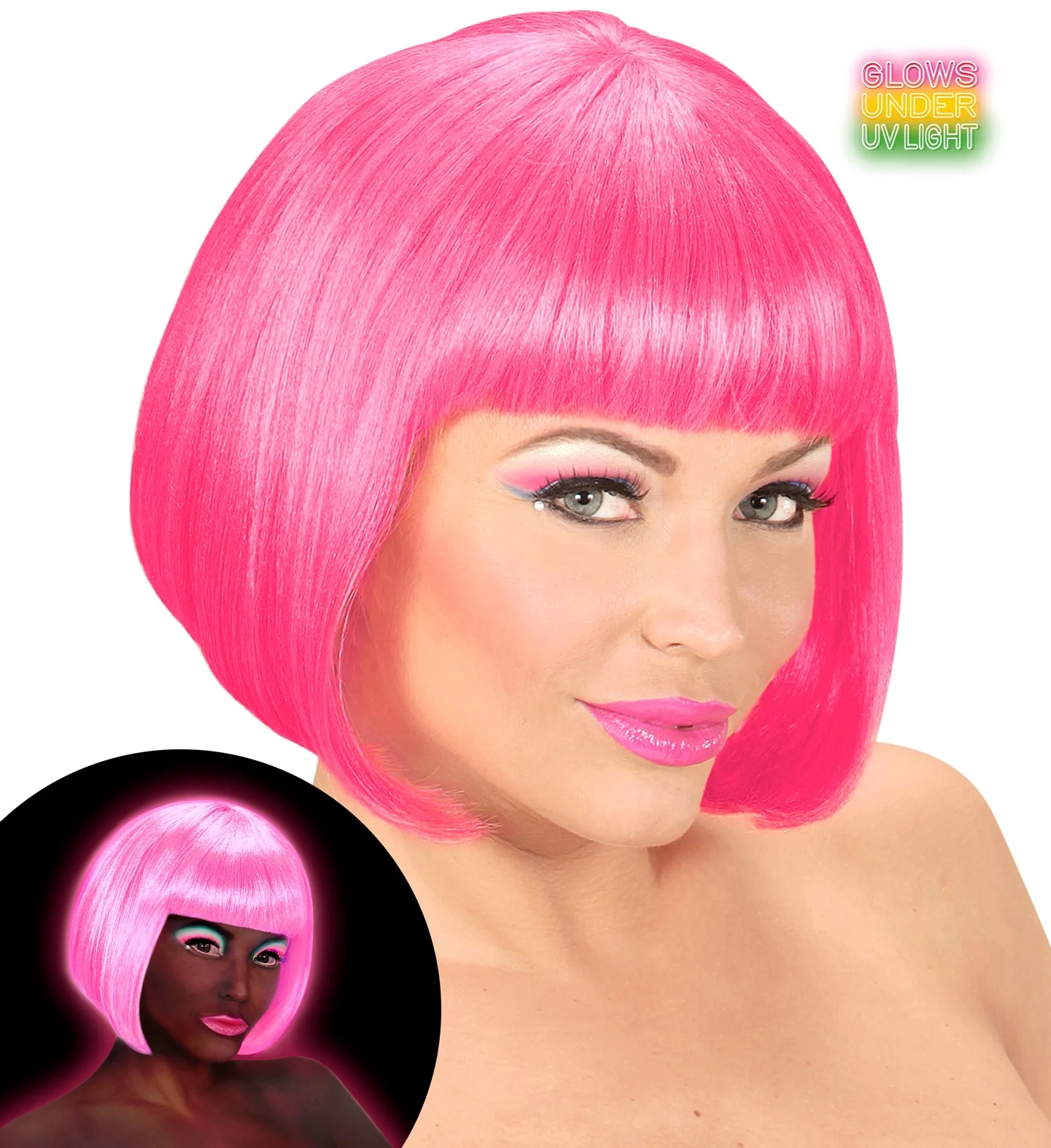 Pruik, Valentina neon, roze - Image 3