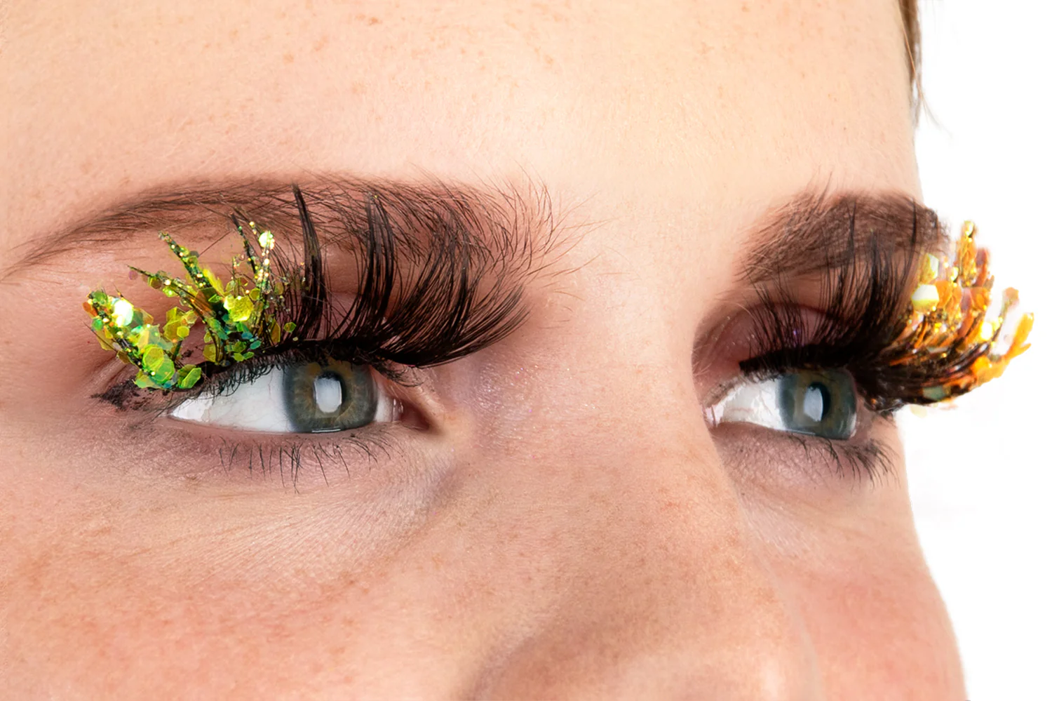 PXP fluorescerende glitter wimpers Bi-color geel en groen