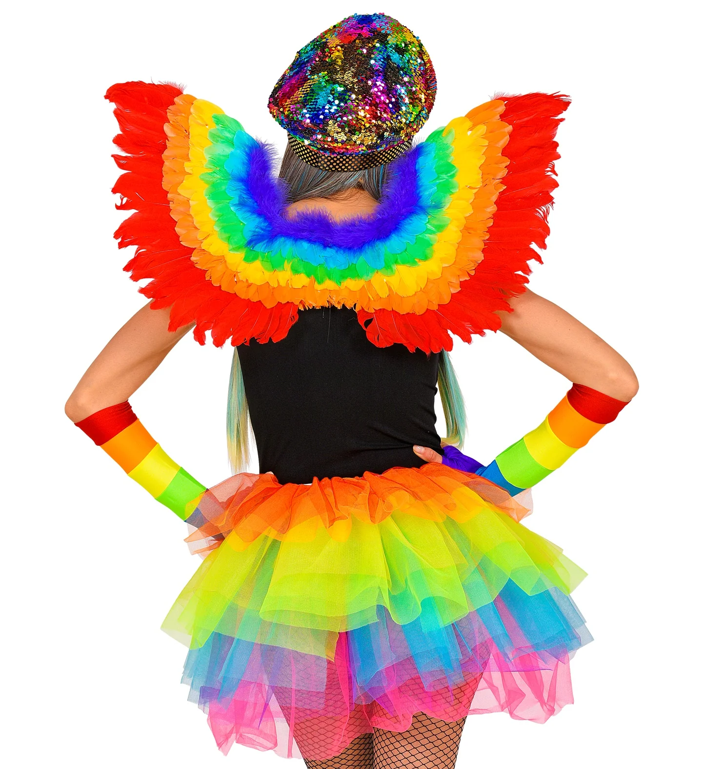 Regenboog pet met haar - Image 3