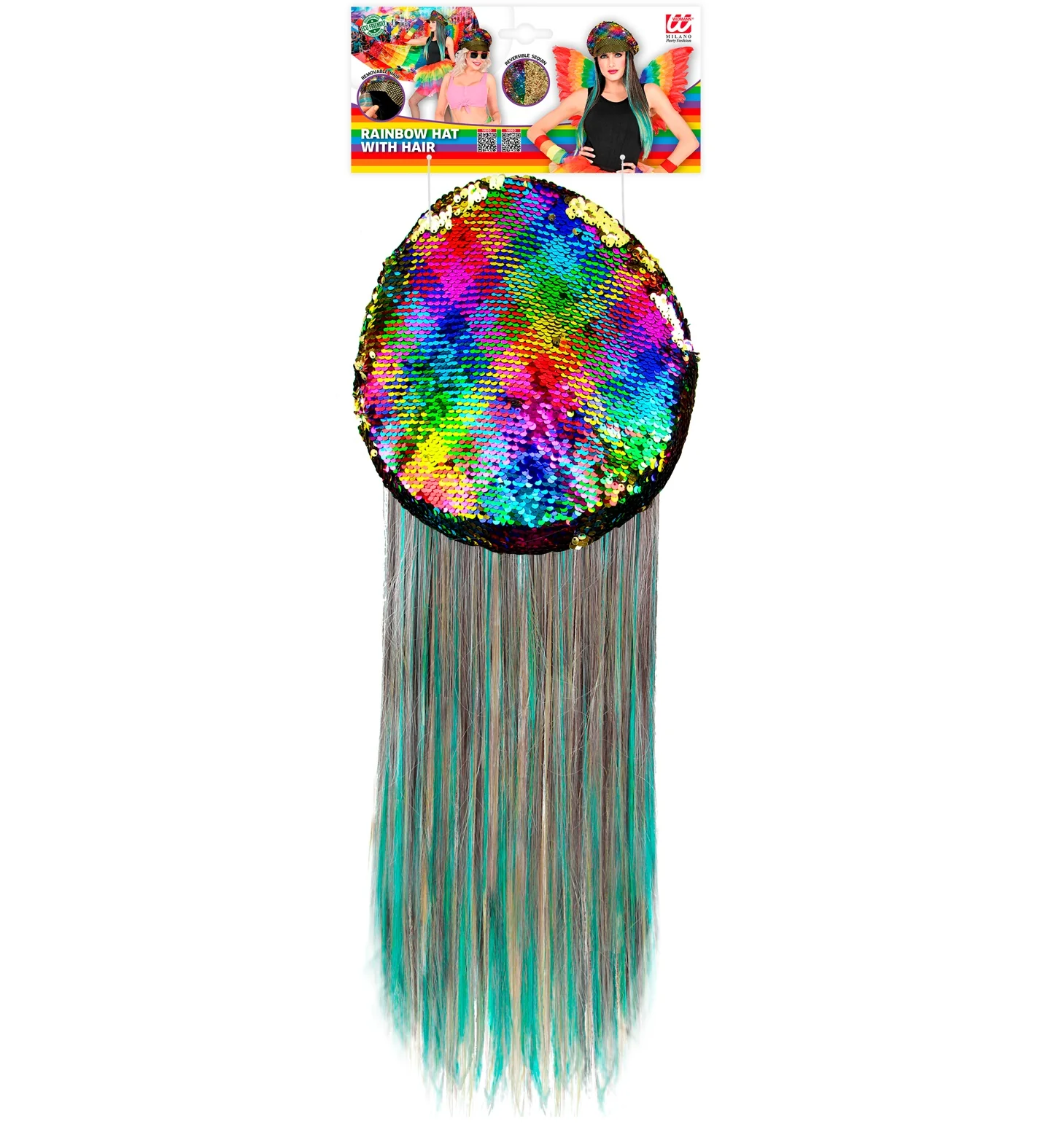 Regenboog pet met haar - Image 5