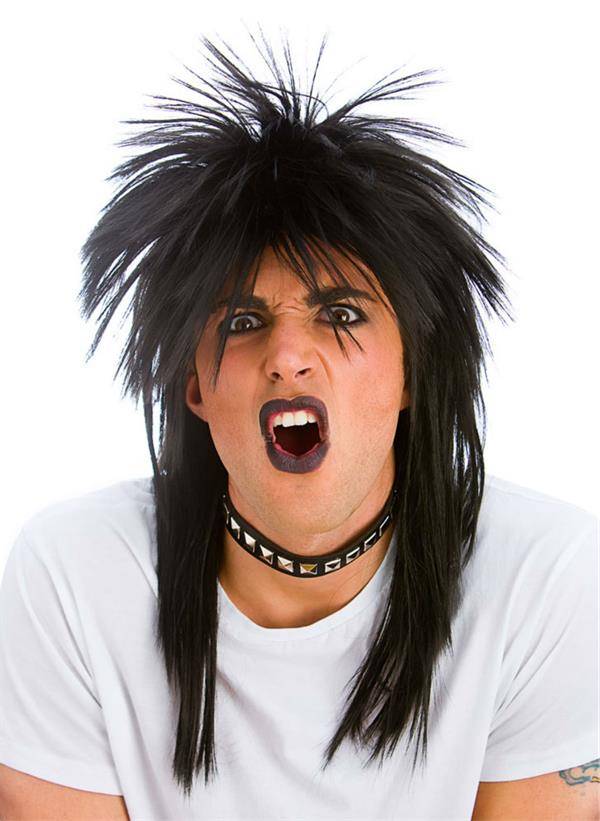 Rocker pruik zwart 80-jaren