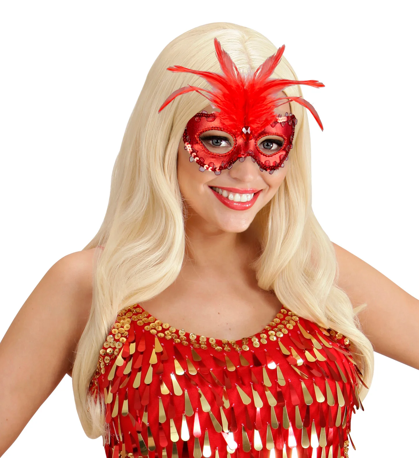 Rode baronessen oogmaskertjes met veertjes - Image 2