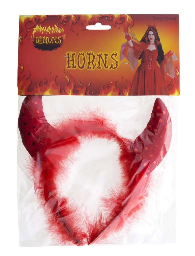 Rode duivel hoorn diadeem met marabou - Image 3