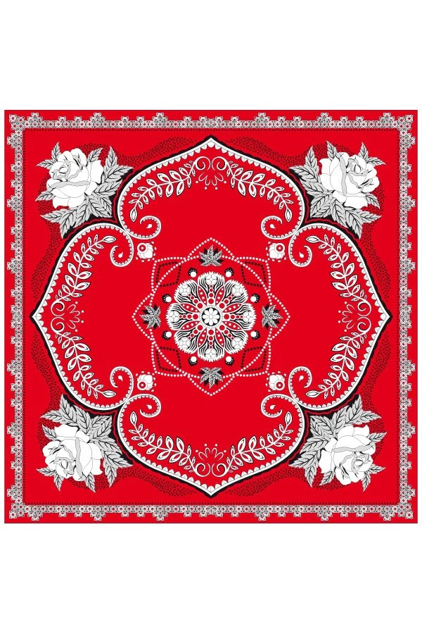 Rode zakdoek met bloemen motief 63X63cm