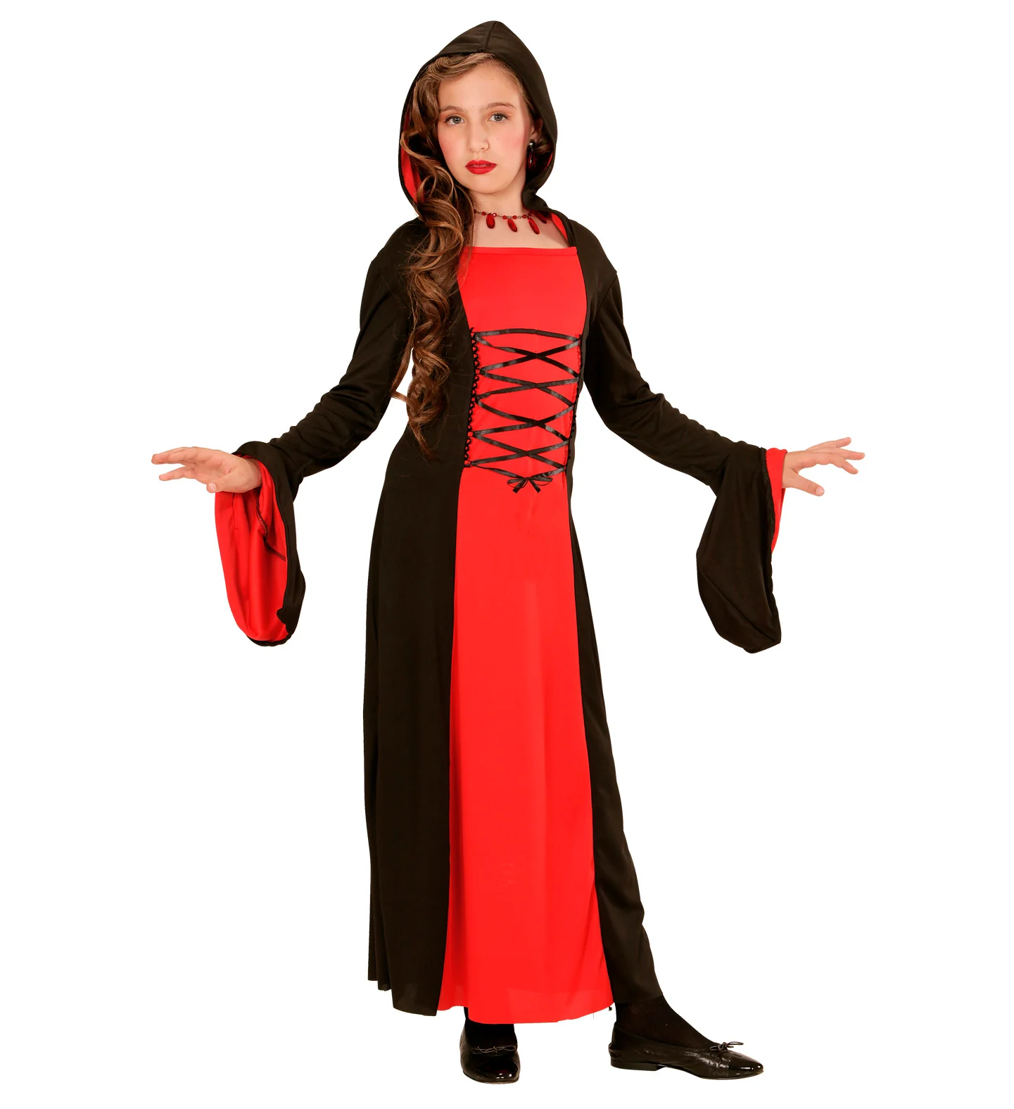 Rood met zwarte Gothic lady jurk voor kids - Image 2