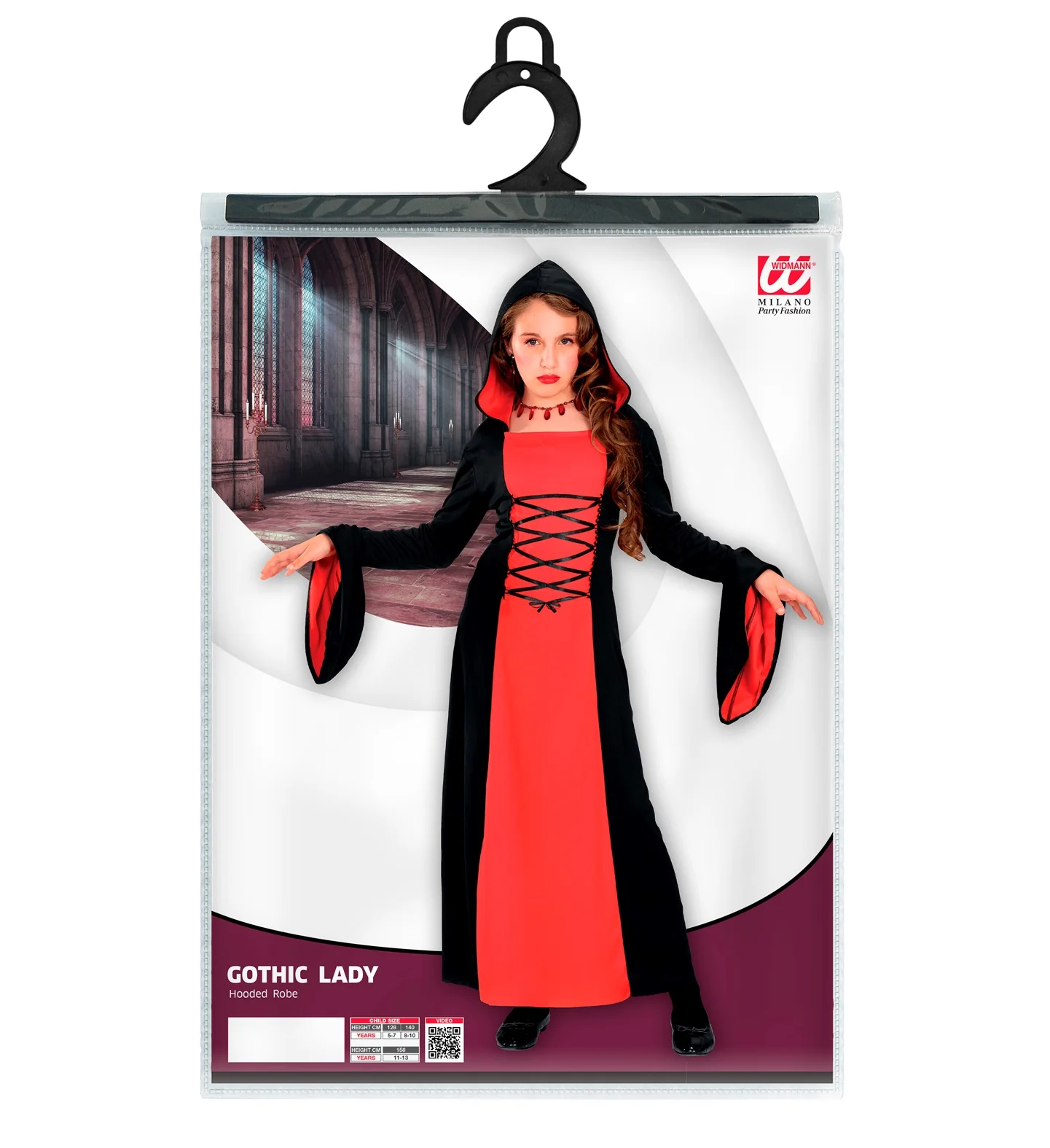 Rood met zwarte Gothic lady jurk voor kids - Image 3