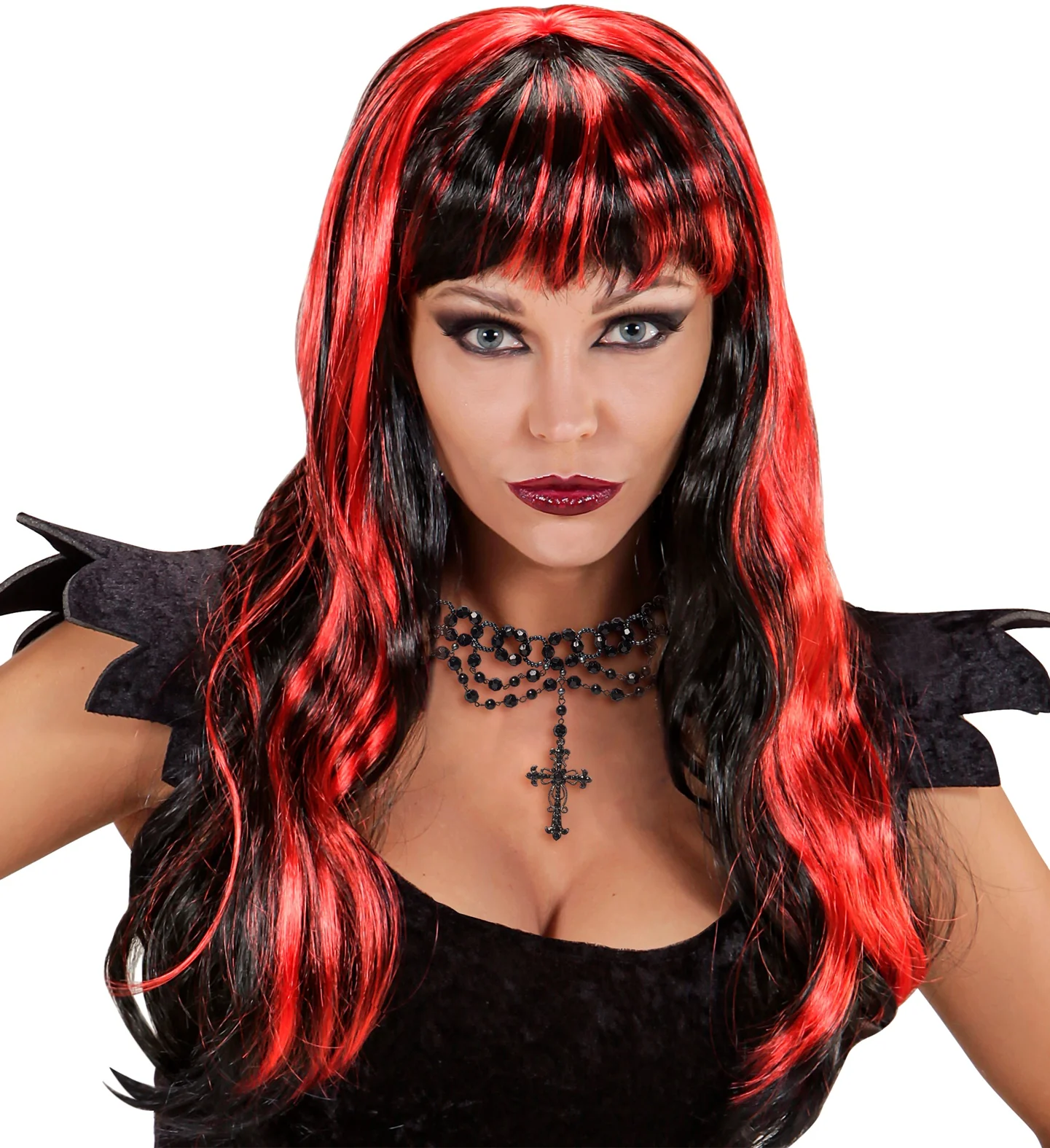 Rood zwarte Halloween pruik - Image 2