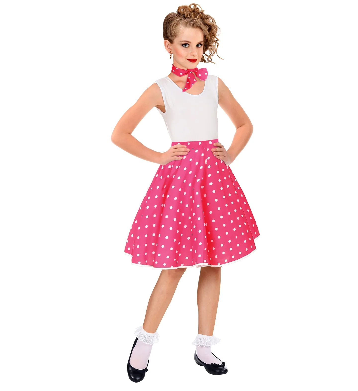 Jaren 50 rok roze wit Holly