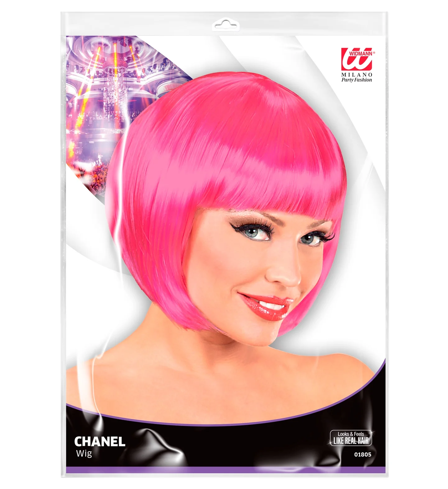 Roze boblijn pruik dame - Image 3