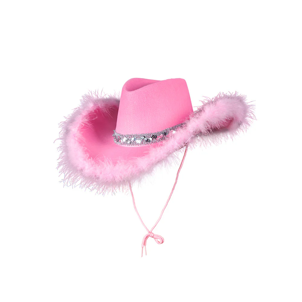 Roze cowboyhoed met marabou en pailletten - Image 2