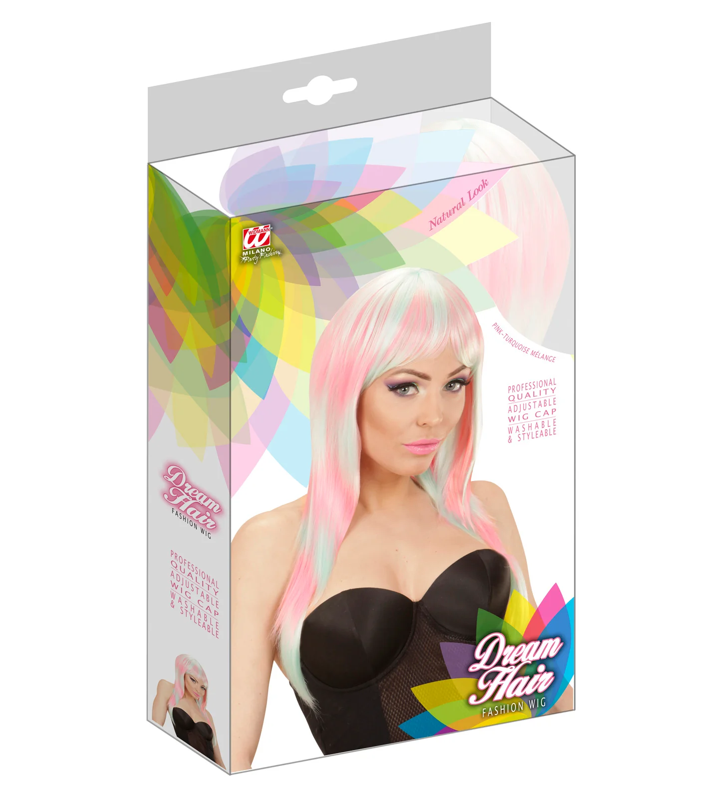 Roze met turquoise gemĂȘleerde pruik - Image 3