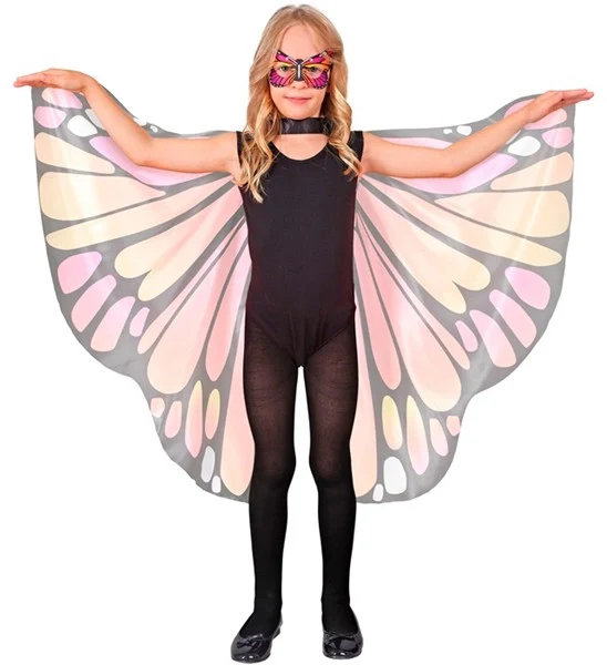 Roze/oker vlindervleugels en oogmasker kind - Image 3