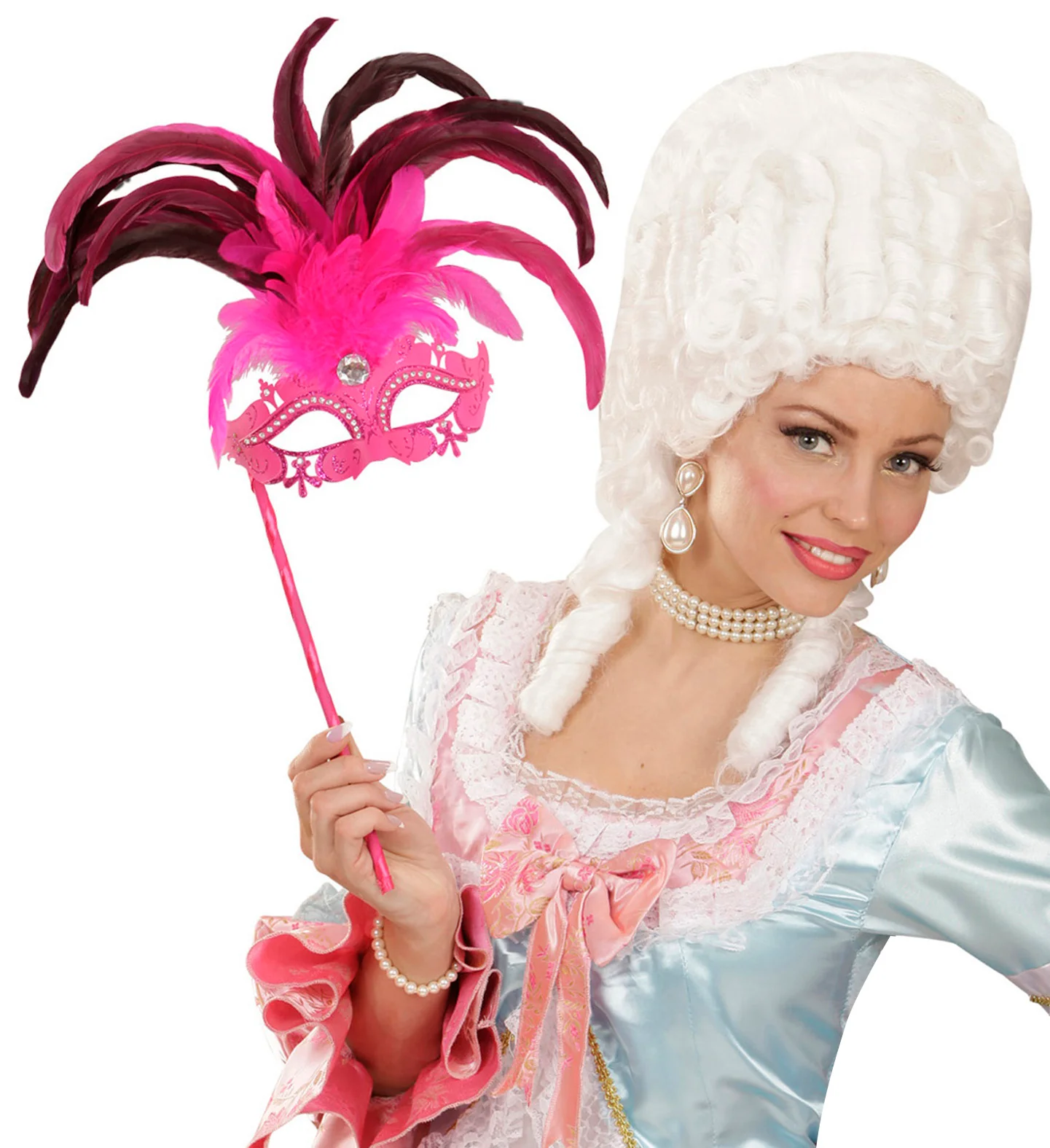 Roze oogmasker met veren - Image 3