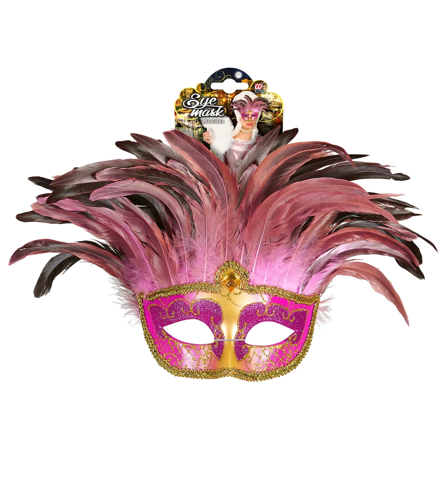 Roze oogmaskers met veertjes - Image 5