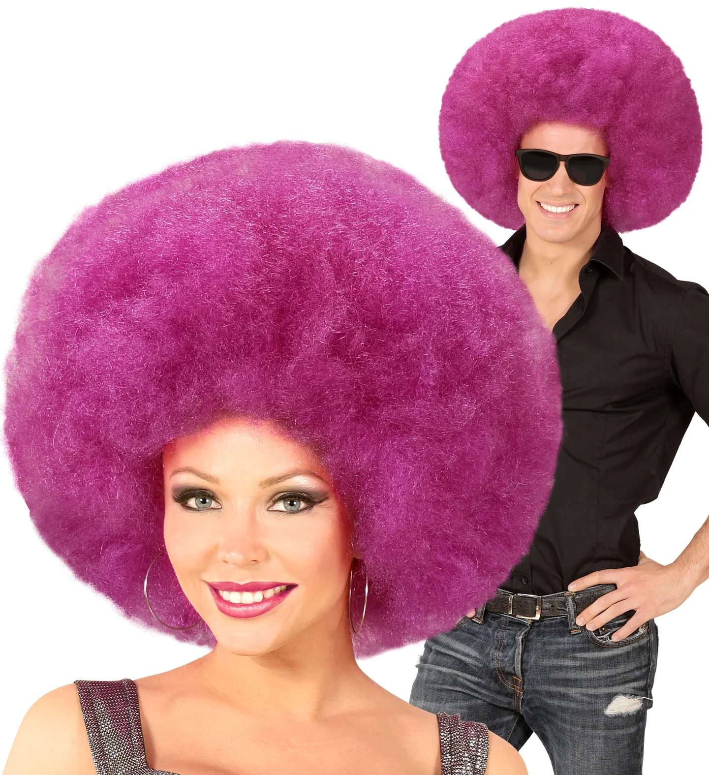 Paarse oversized Afro pruik - Image 4