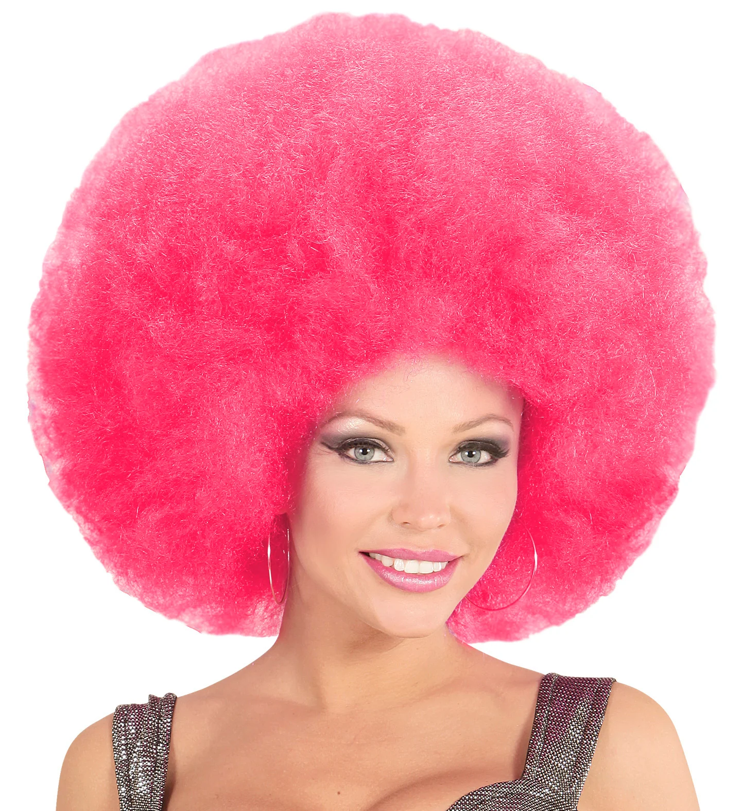 Roze oversized Afro pruik