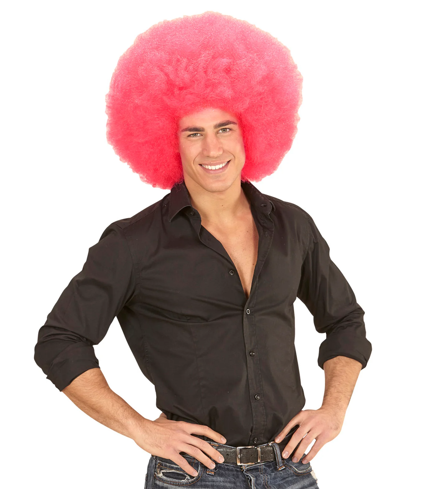 Roze oversized Afro pruik - Image 4
