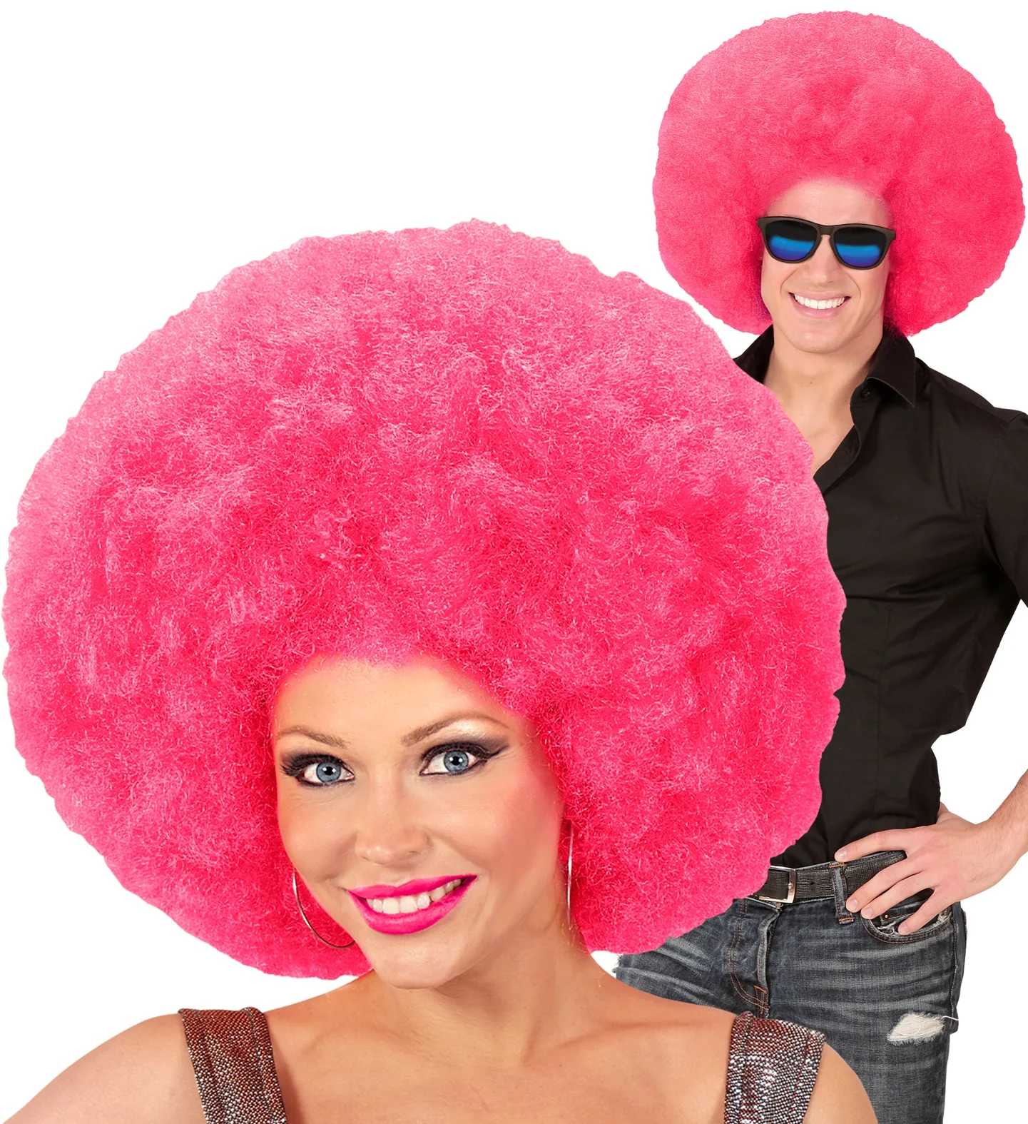 Roze oversized Afro pruik - Image 5