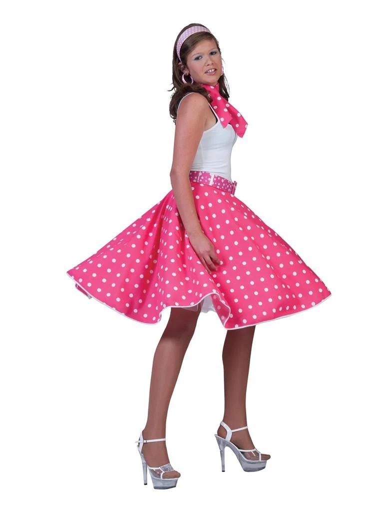 Roze rock & roll rokje witte stippen