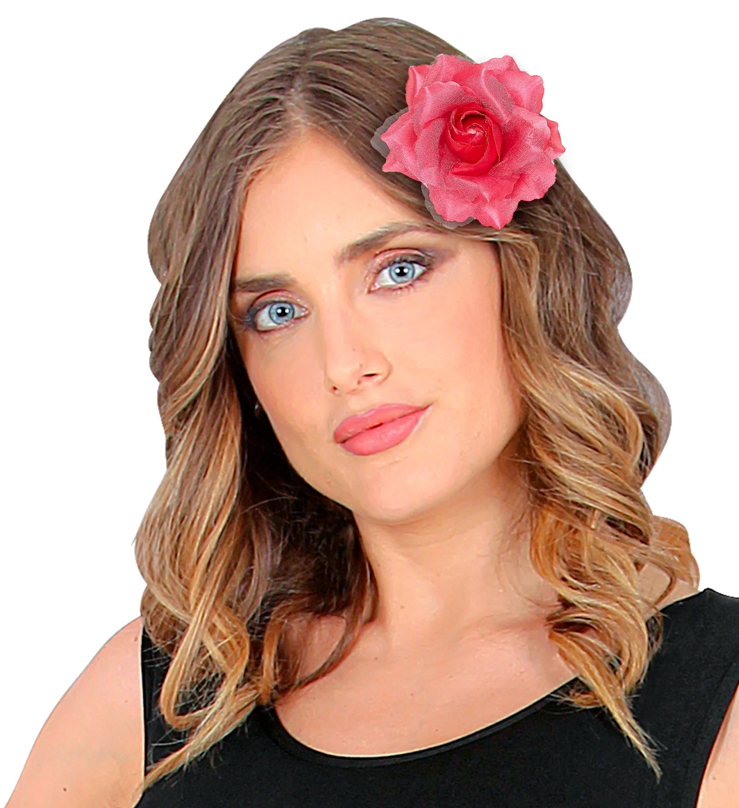 Roze roos haarclip met glitters - Image 3