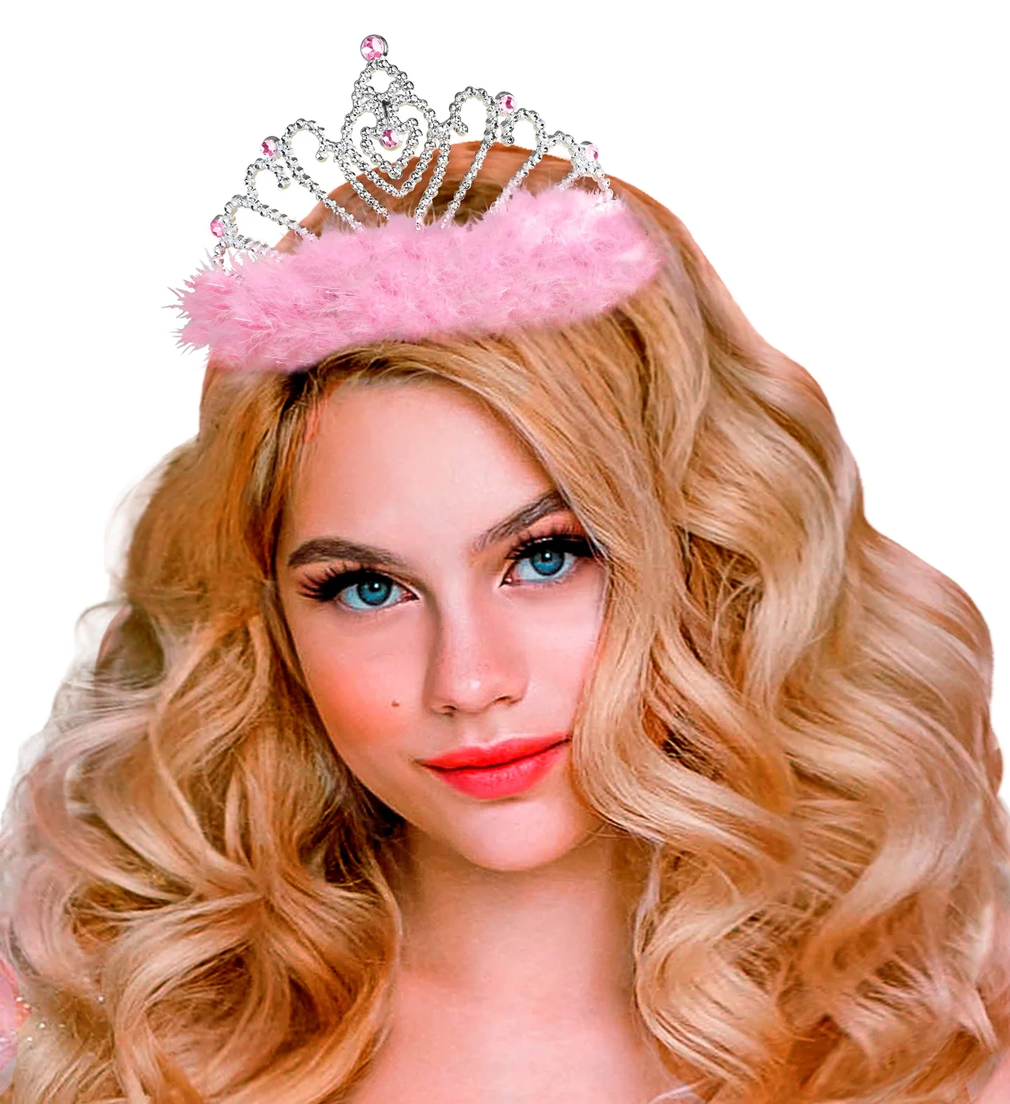 Roze prinsessenkroon met marabou - Image 3