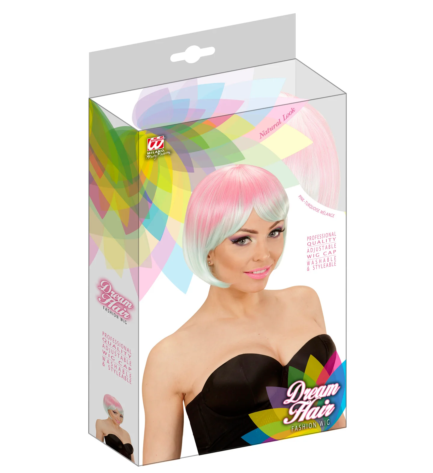 Roze-turquoise boblijn pruik - Image 3