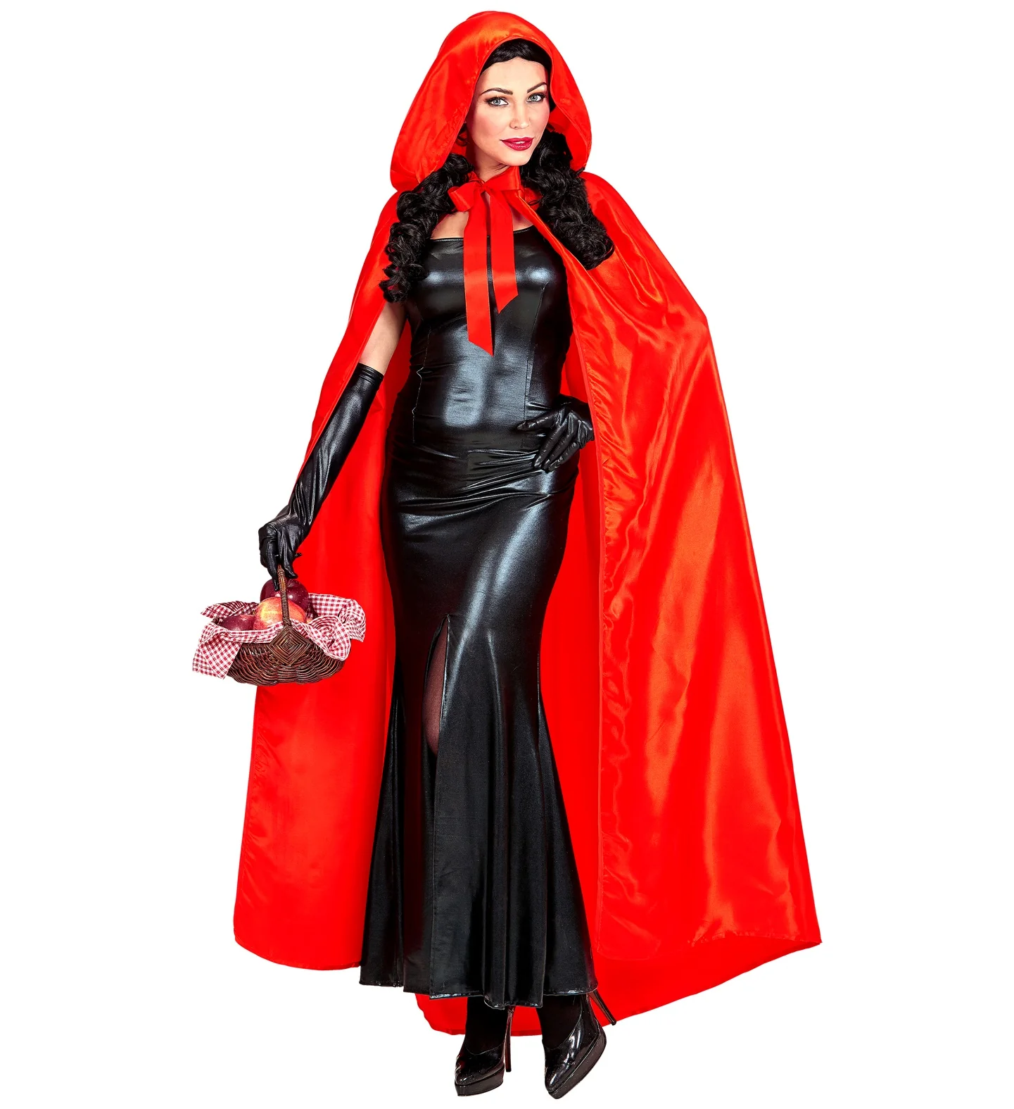 Satijnen cape rood met muts