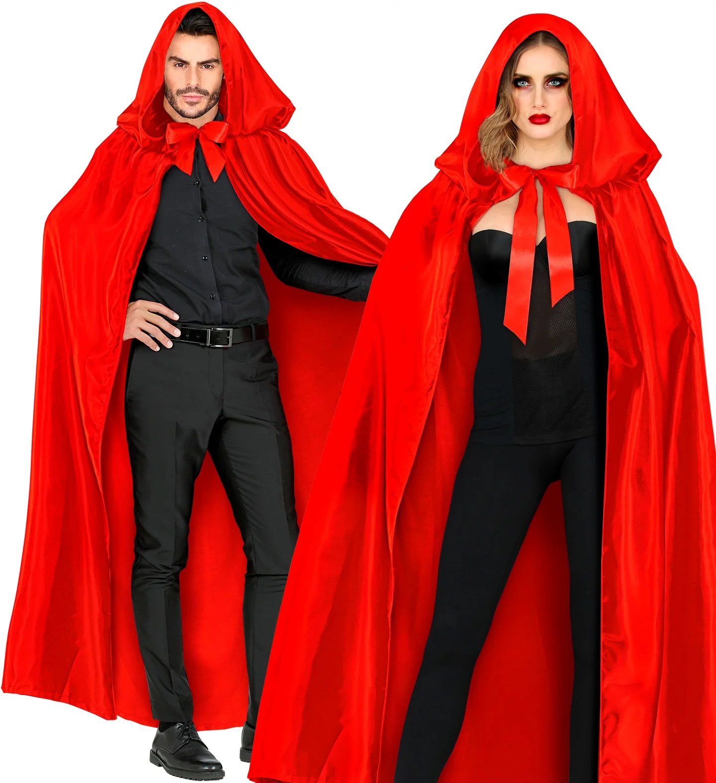 Satijnen cape rood met muts - Image 5