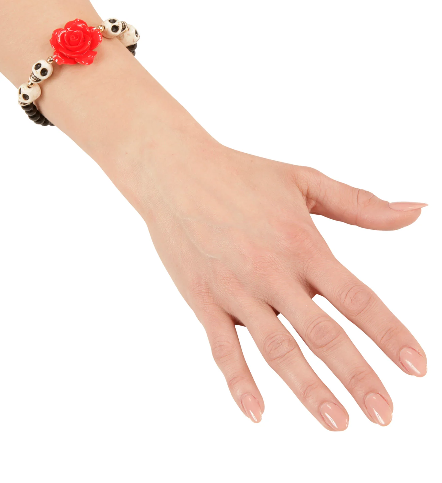 Schedel armband met rode roos - Image 2