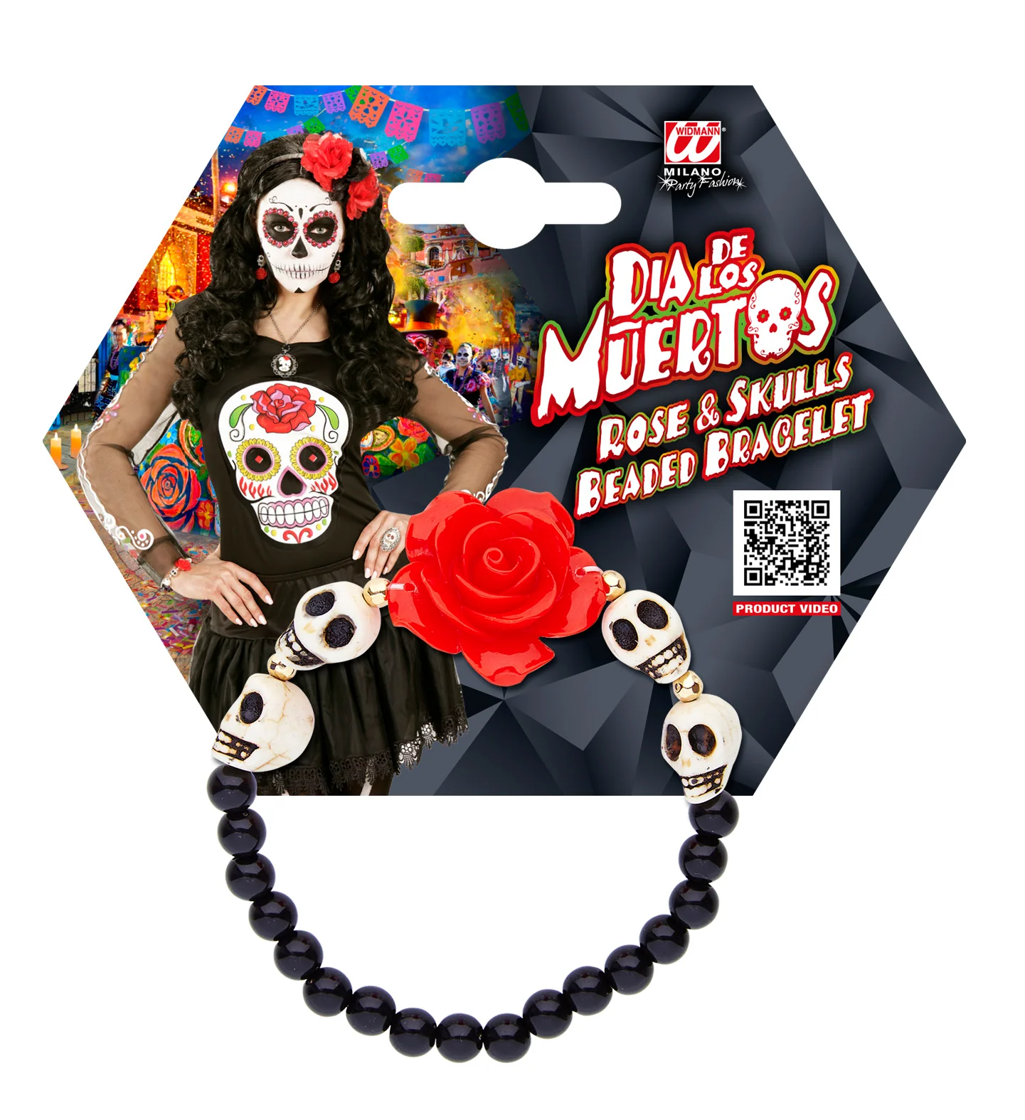 Schedel armband met rode roos - Image 4