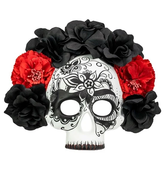 Schedelmasker dag van de doden met zwarte en rode rozen Noah - Image 3